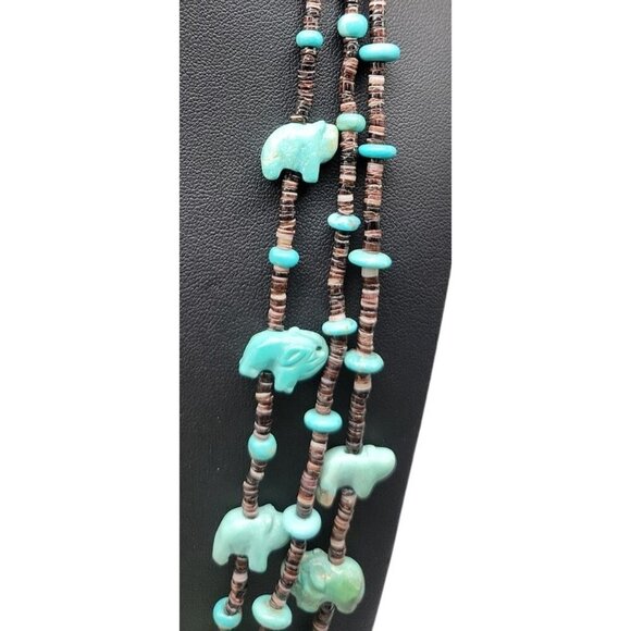 Antique Turquoise Carved Animal Stations Heshi Necklace Multistrand 24" Detailed - Picture 11 of 16